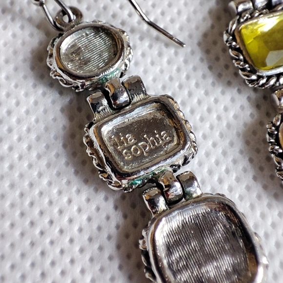 Lia Sophia Signed Oval Green Iridescent Glass Stones Faux Abalone Earrings EUC - Picture 7 of 9